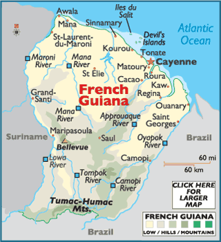 French Guiana Major Cities Map